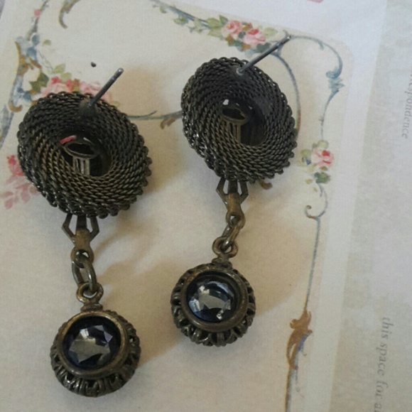 Antique Brass Mesh Drop Dangle Earring's Quartz - Picture 7 of 8